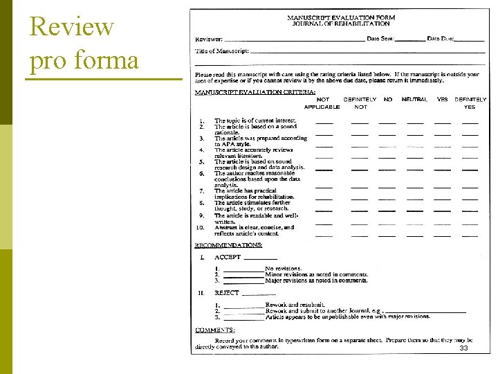 Review pro forma 33 