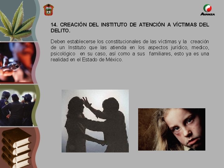 14. CREACIÓN DEL INSTITUTO DE ATENCIÓN A VÍCTIMAS DELITO. Deben establecerse los constitucionales de
