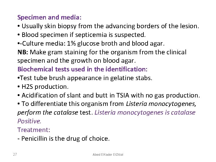 Specimen and media: • Usually skin biopsy from the advancing borders of the lesion.
