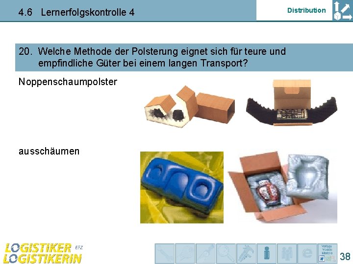 4. 6 Lernerfolgskontrolle 4 Distribution 20. Welche Methode der Polsterung eignet sich für teure