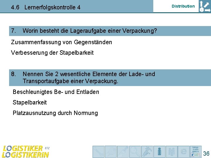 4. 6 Lernerfolgskontrolle 4 7. Distribution Worin besteht die Lageraufgabe einer Verpackung? Zusammenfassung von