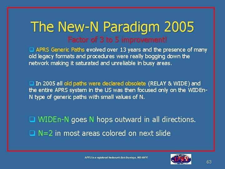 The New-N Paradigm 2005 Factor of 3 to 5 improvement! q APRS Generic Paths