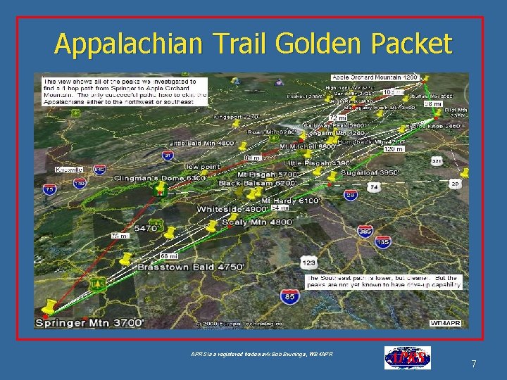 Appalachian Trail Golden Packet APRS is a registered trademark Bob Bruninga, WB 4 APR