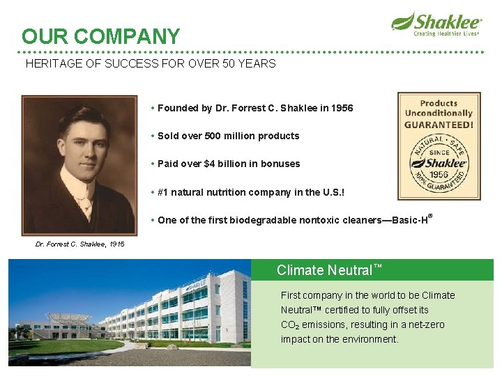 OUR COMPANY HERITAGE OF SUCCESS FOR OVER 50 YEARS • Founded by Dr. Forrest