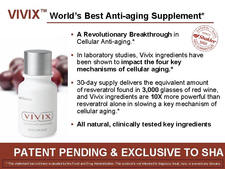 VIVIX™ World’s Best Anti-aging Supplement* • A Revolutionary Breakthrough in Cellular Anti-aging. * •