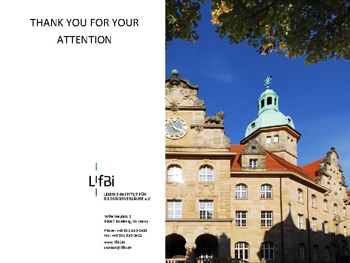 THANK YOU FOR YOUR ATTENTION Wilhelmsplatz 3 96047 Bamberg, Germany Phone: +49 951 863