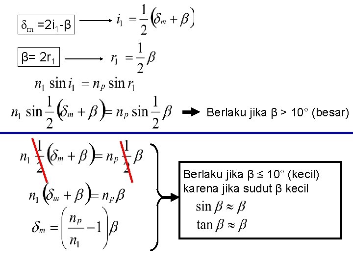 δm =2 i 1 -β β= 2 r 1 Berlaku jika β > 10°