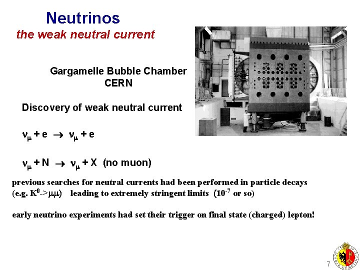 Neutrinos the weak neutral current Gargamelle Bubble Chamber CERN Discovery of weak neutral current