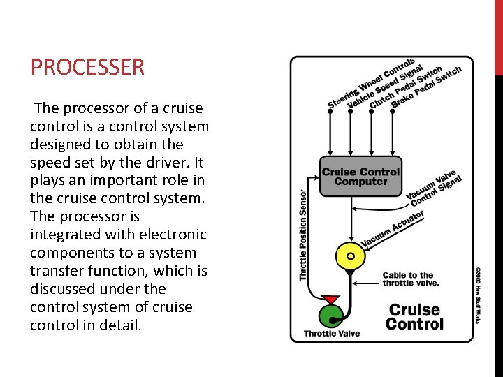 PROCESSER The processor of a cruise control is a control system designed to obtain