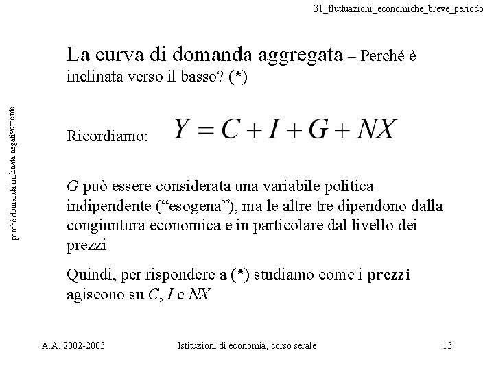 31_fluttuazioni_economiche_breve_periodo La curva di domanda aggregata – Perché è perché domanda inclinata negativamente inclinata