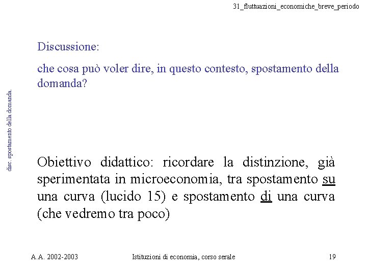 31_fluttuazioni_economiche_breve_periodo disc. spostamento della domanda. Discussione: che cosa può voler dire, in questo contesto,