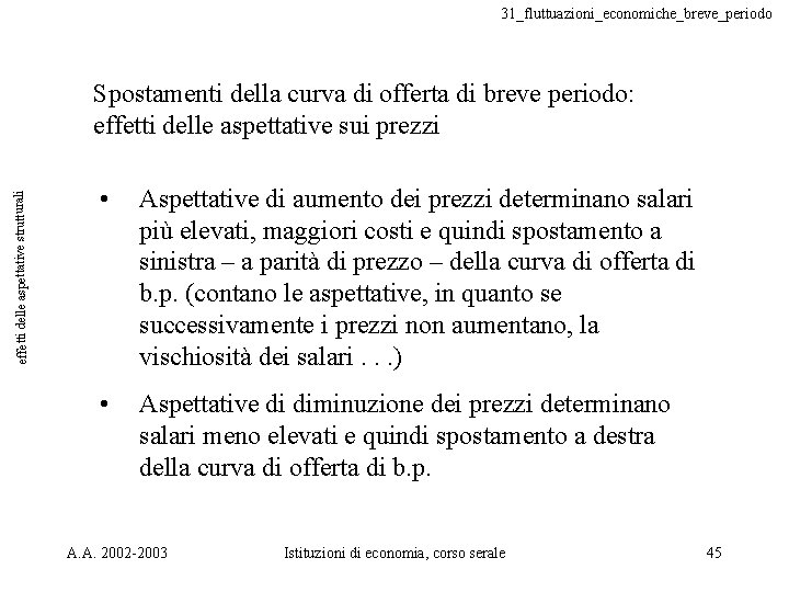 31_fluttuazioni_economiche_breve_periodo effetti delle aspettative strutturali Spostamenti della curva di offerta di breve periodo: effetti