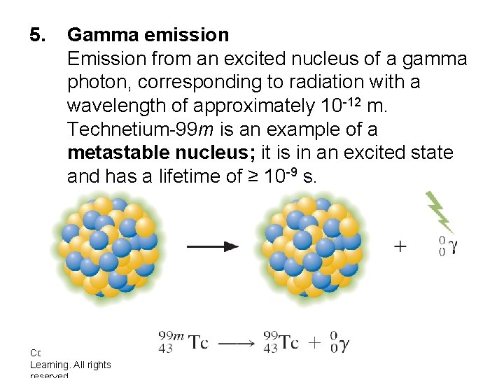 5. Gamma emission Emission from an excited nucleus of a gamma photon, corresponding to