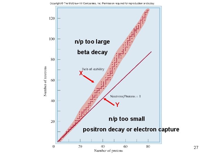 n/p too large beta decay X Y n/p too small positron decay or electron