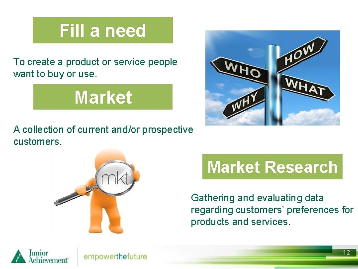 Fill a need To create a product or service people want to buy or