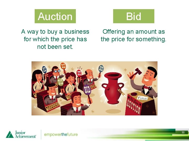 Auction Bid A way to buy a business for which the price has not