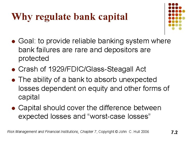 Why regulate bank capital l l Goal: to provide reliable banking system where bank