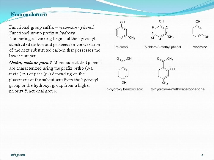 Phenol Nomenclature Acidity substitution effect on the acidity