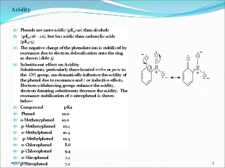 Acidity Phenols are more acidic (p. Ka» 10) than alcohols (p. Ka» 16 -