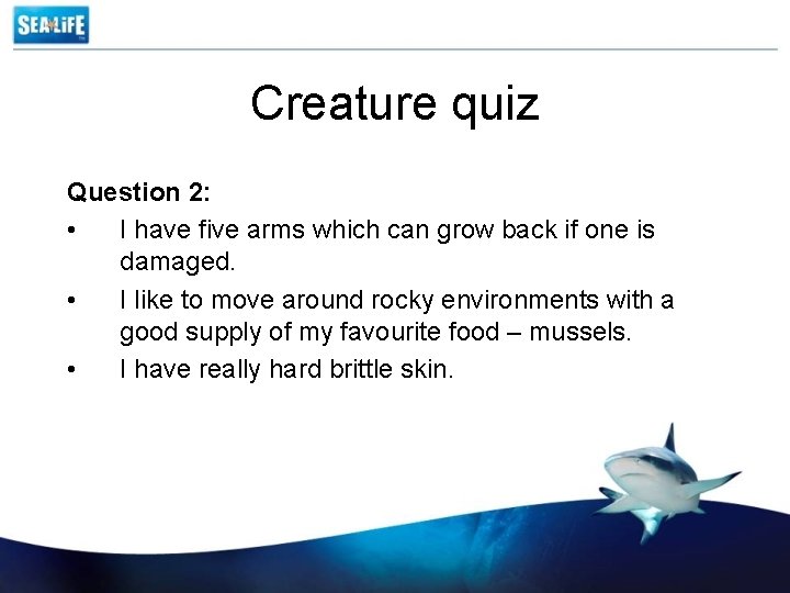 Creature quiz Question 2: • I have five arms which can grow back if