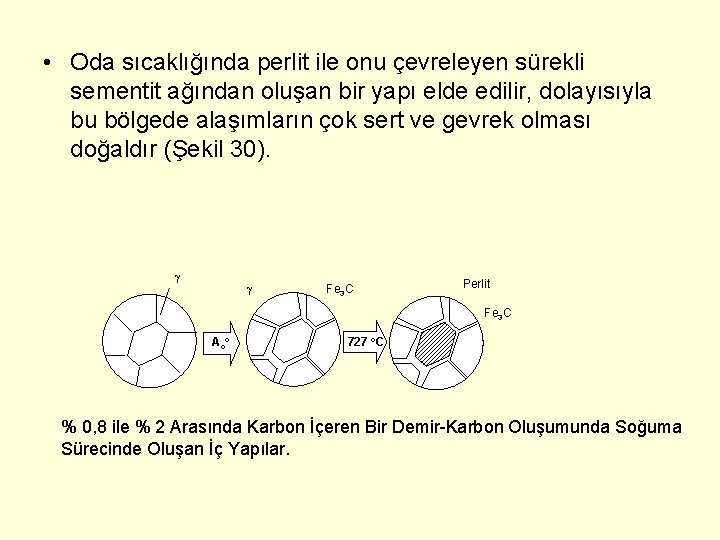  • Oda sıcaklığında perlit ile onu çevreleyen sürekli sementit ağından oluşan bir yapı