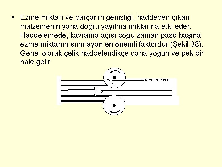  • Ezme miktarı ve parçanın genişliği, haddeden çıkan malzemenin yana doğru yayılma miktarına