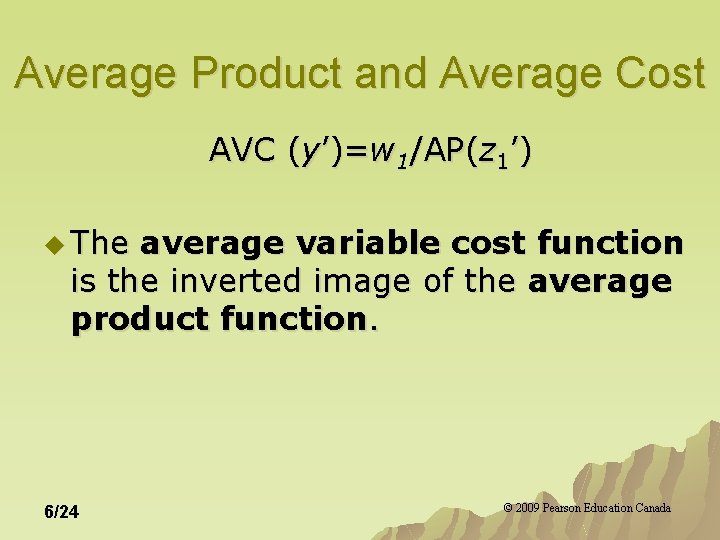 Average Product and Average Cost AVC (y’)=w 1/AP(z 1’) u The average variable cost Average Product and Average Cost AVC (y’)=w 1/AP(z 1’) u The average variable cost