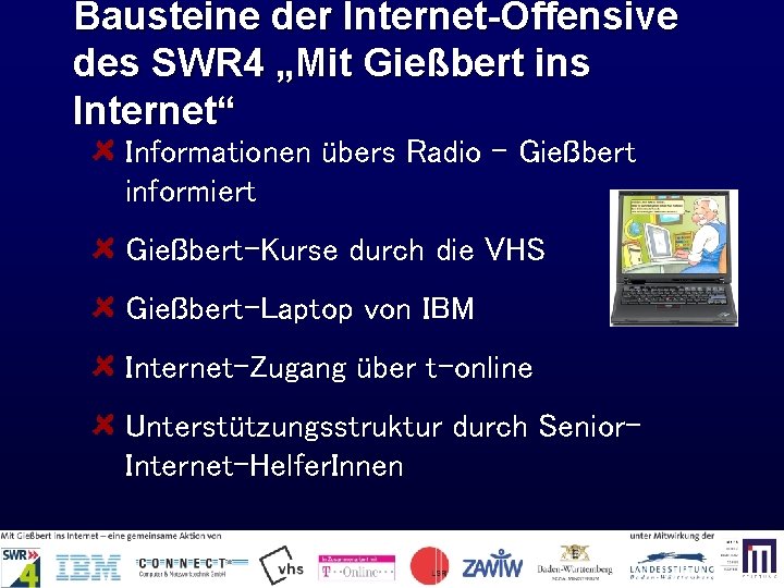 Bausteine der Internet-Offensive des SWR 4 „Mit Gießbert ins Internet“ Informationen übers Radio –