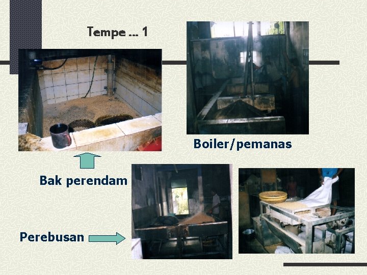 Tempe … 1 Boiler/pemanas Bak perendam Perebusan 