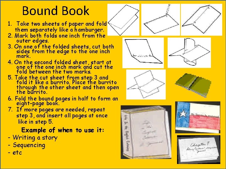 Bound Book 1. Take two sheets of paper and fold them separately like a