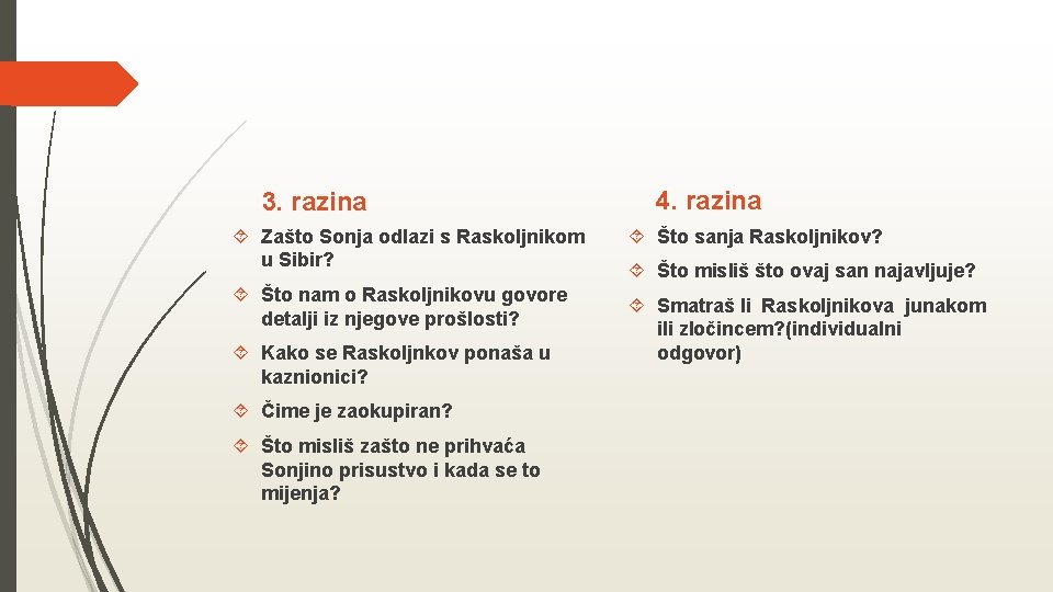 3. razina Zašto Sonja odlazi s Raskoljnikom u Sibir? Što nam o Raskoljnikovu govore