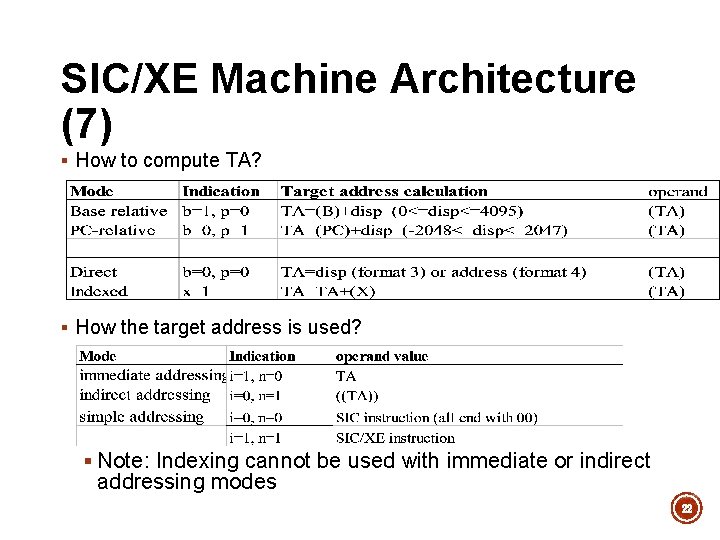 SIC/XE Machine Architecture (7) § How to compute TA? § How the target address