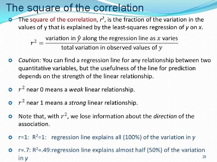 The square of the correlation 29 
