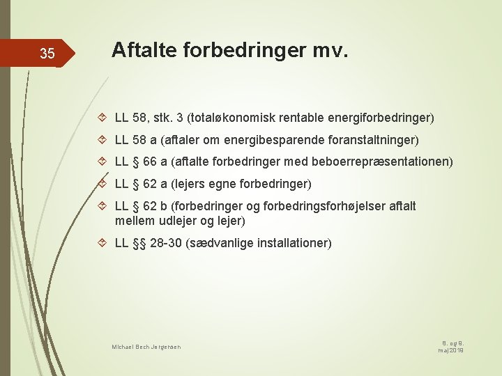 35 Aftalte forbedringer mv. LL 58, stk. 3 (totaløkonomisk rentable energiforbedringer) LL 58 a