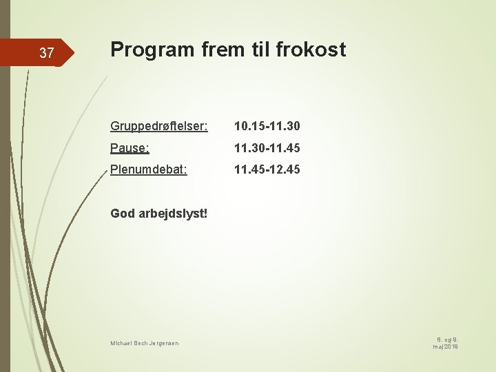 37 Program frem til frokost Gruppedrøftelser: 10. 15 -11. 30 Pause: 11. 30 -11.