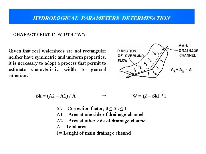 HYDROLOGICAL PARAMETERS DETERMINATION CHARACTERISTIC WIDTH “W”: Given that real watersheds are not rectangular neither