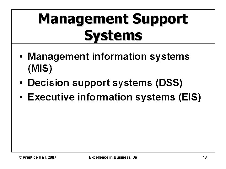 Management Support Systems • Management information systems (MIS) • Decision support systems (DSS) •