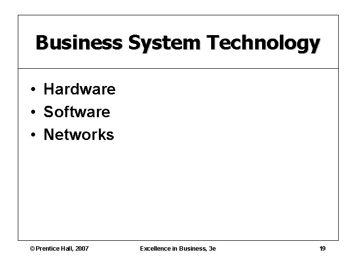 Business System Technology • Hardware • Software • Networks © Prentice Hall, 2007 Excellence
