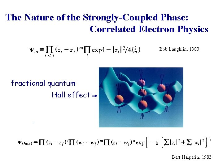 The Nature of the Strongly-Coupled Phase: Correlated Electron Physics Bob Laughlin, 1983 fractional quantum