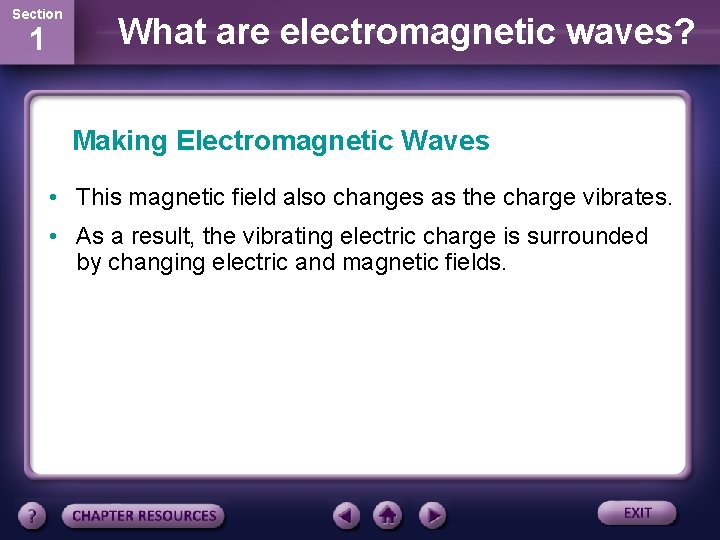 Section 1 What are electromagnetic waves? Making Electromagnetic Waves • This magnetic field also