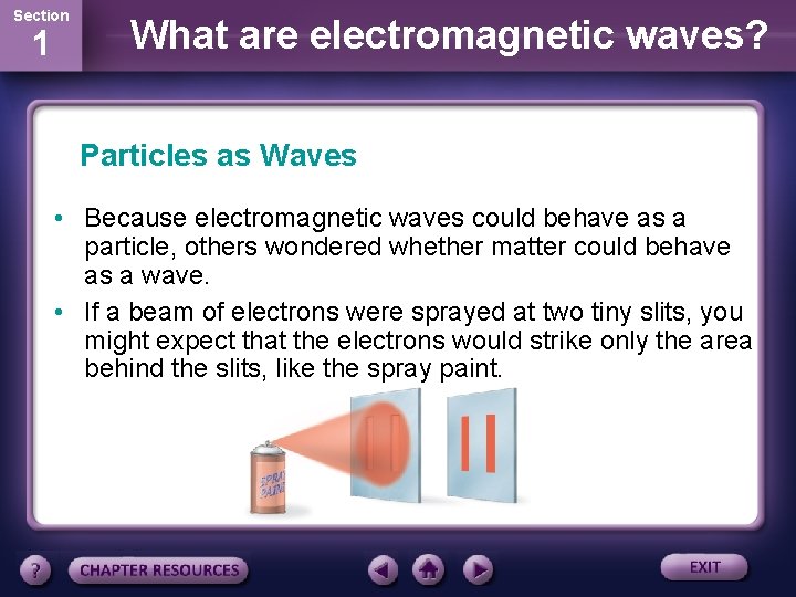 Section 1 What are electromagnetic waves? Particles as Waves • Because electromagnetic waves could