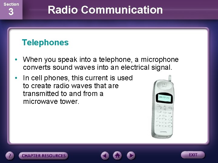 Section 3 Radio Communication Telephones • When you speak into a telephone, a microphone