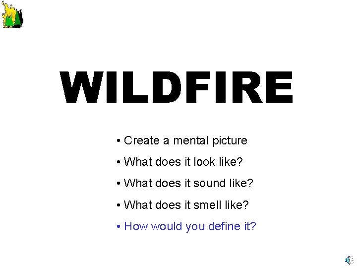 WILDFIRE • Create a mental picture • What does it look like? • What