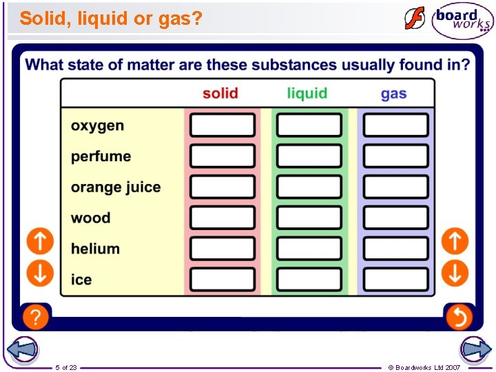 Solid, liquid or gas? 5 of 23 © Boardworks Ltd 2007 