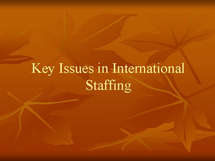 Key Issues in International Staffing 