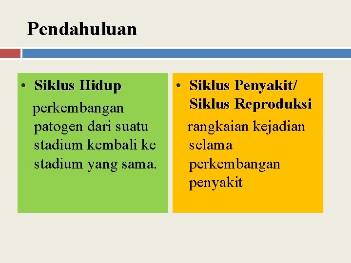 Pendahuluan • Siklus Hidup perkembangan patogen dari suatu stadium kembali ke stadium yang sama.