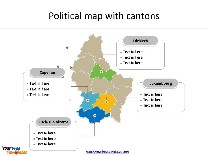 Political map with cantons Diekirch Text in here l Capellen Luxembourg Text in here