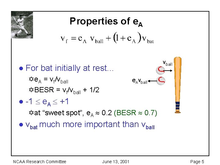 Properties of e. A l For bat initially at rest… Ye. A = vf/vball