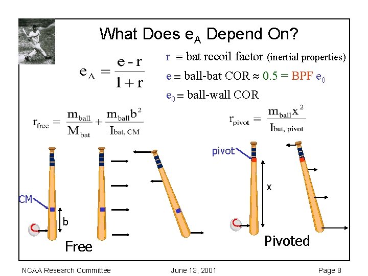 What Does e. A Depend On? r bat recoil factor (inertial properties) e ball-bat