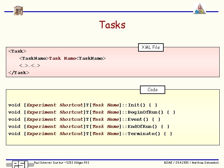 Tasks <Task> <Task. Name>Task Name<Task. Name> <…>…<…> </Task> XML File Code void void [Experiment